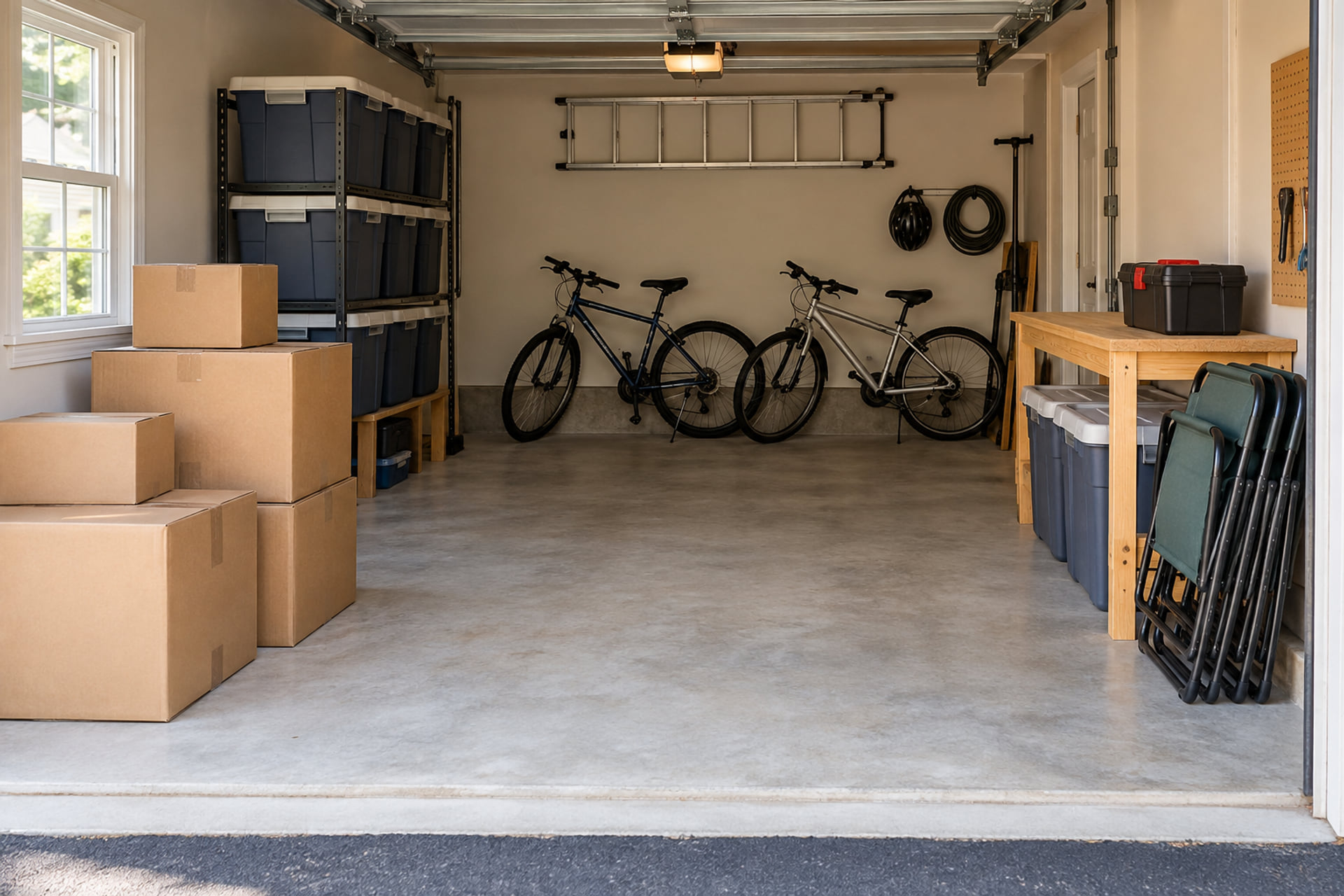 Bicycles, storage bins and a workbench included in a household moving inventory