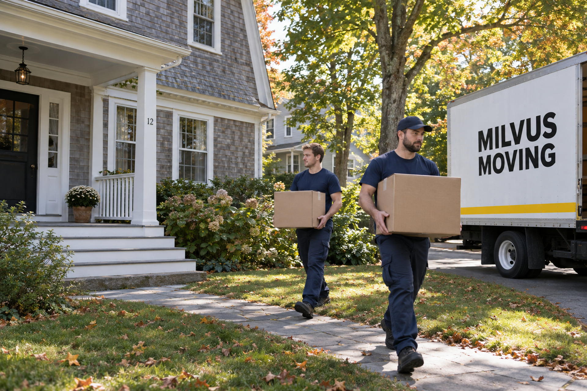 Moving boxes from a small Massachusetts rental house