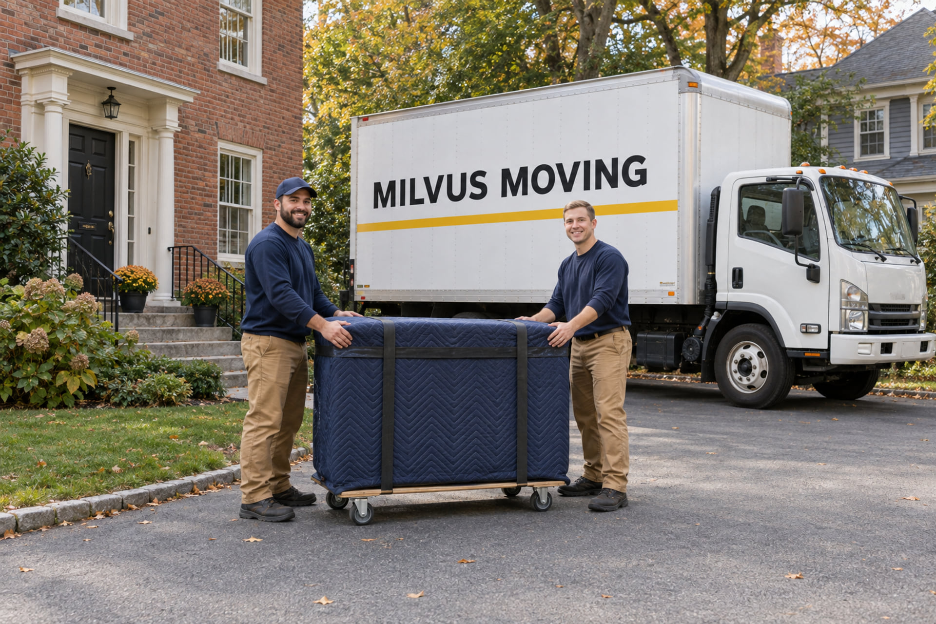 Movers preparing a household pickup for an interstate move