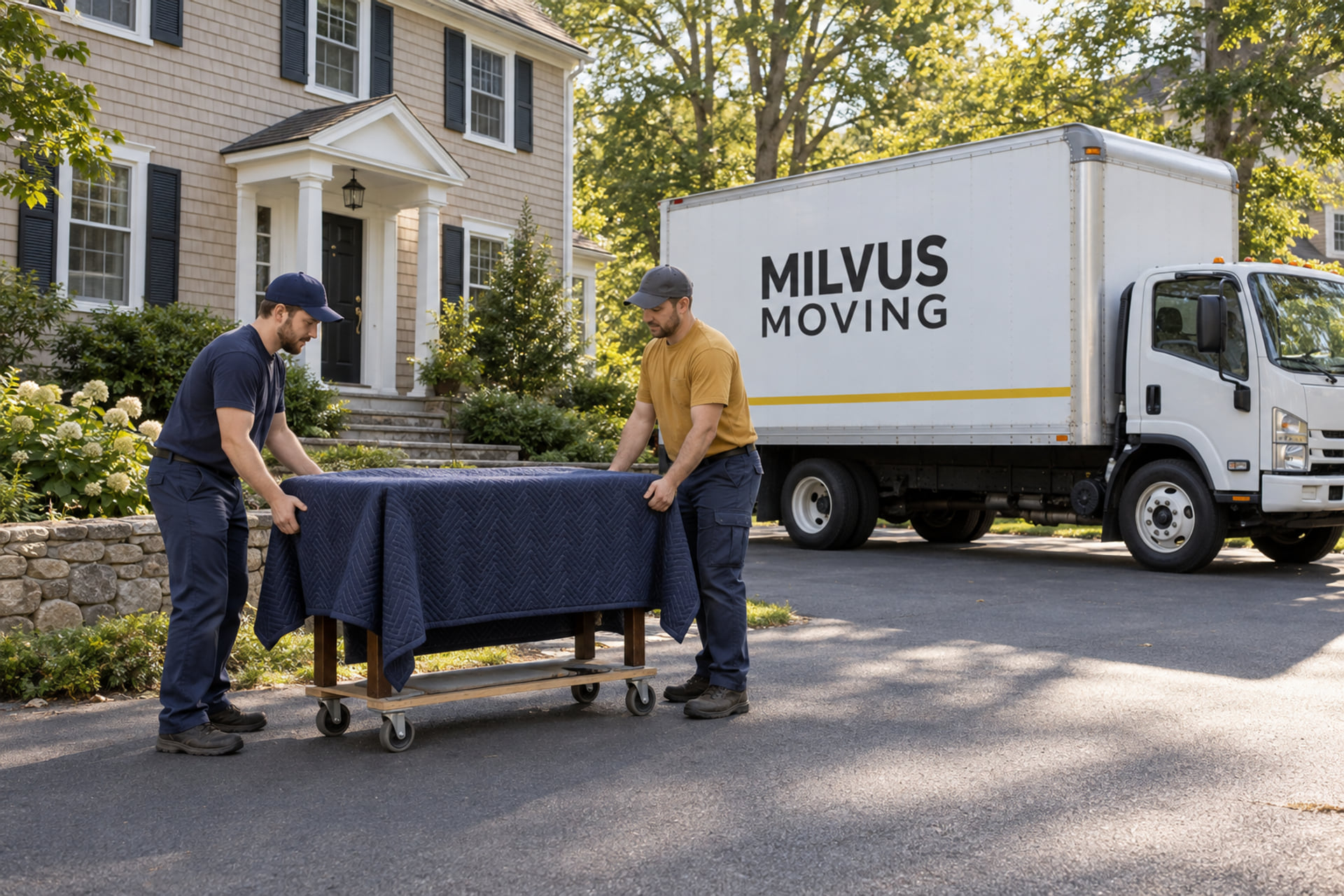 Household belongings prepared for an interstate moving pickup