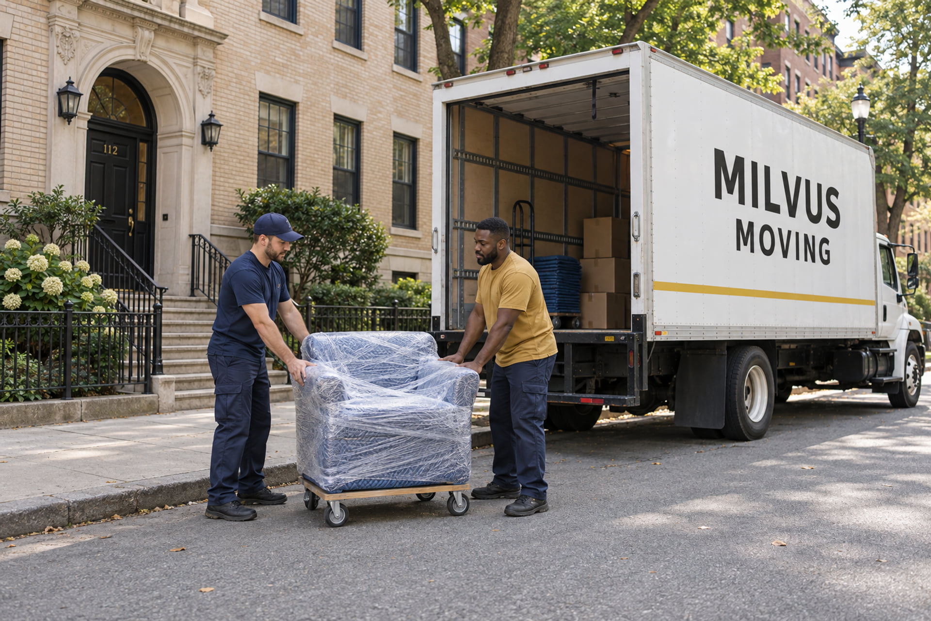 Household belongings prepared for an interstate moving pickup