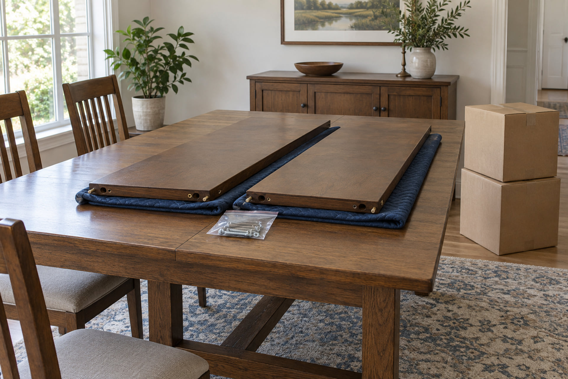 Furniture components prepared with packing supplies