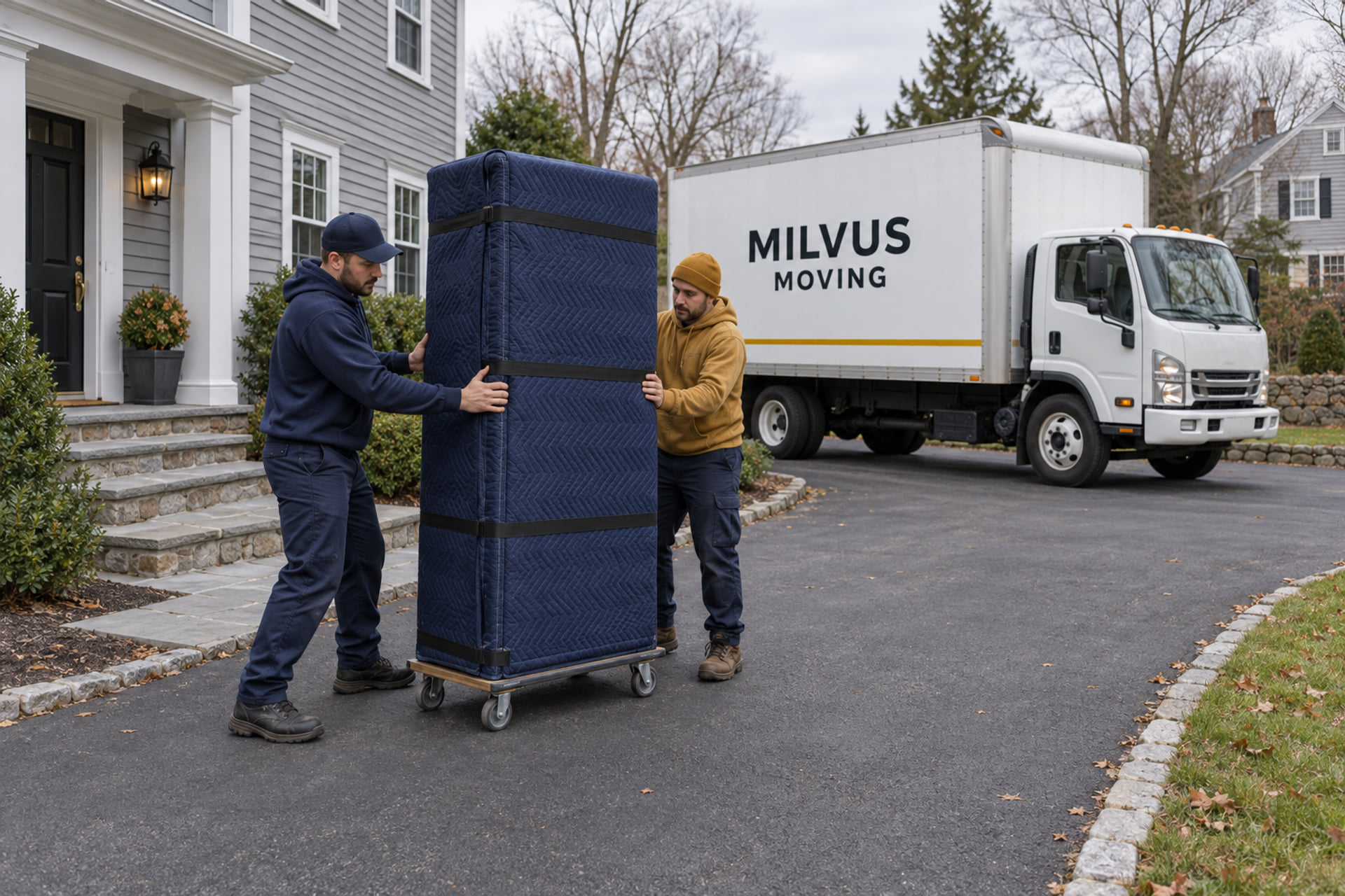Household belongings prepared for an interstate moving pickup