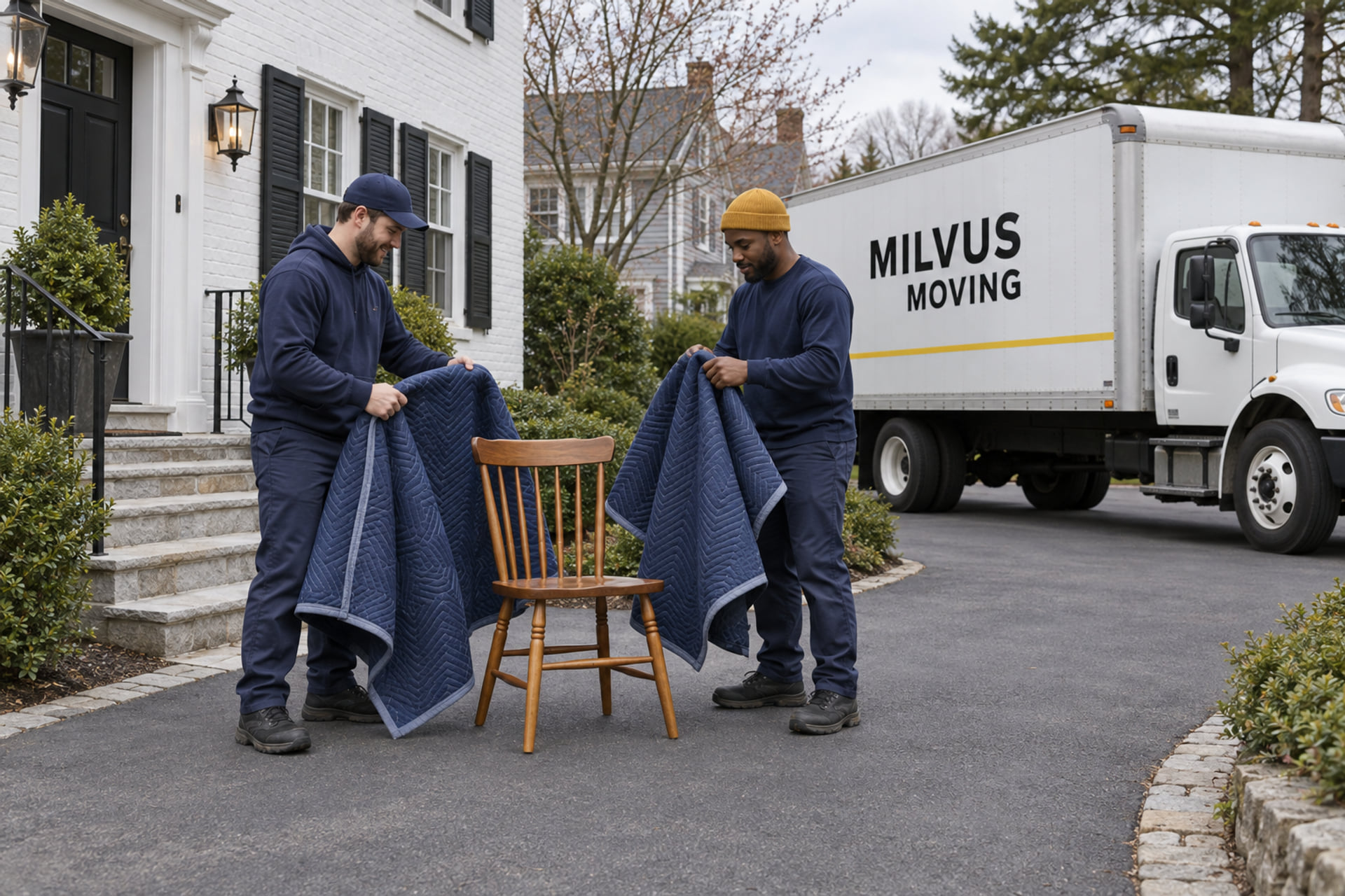 Household belongings prepared for an interstate moving pickup