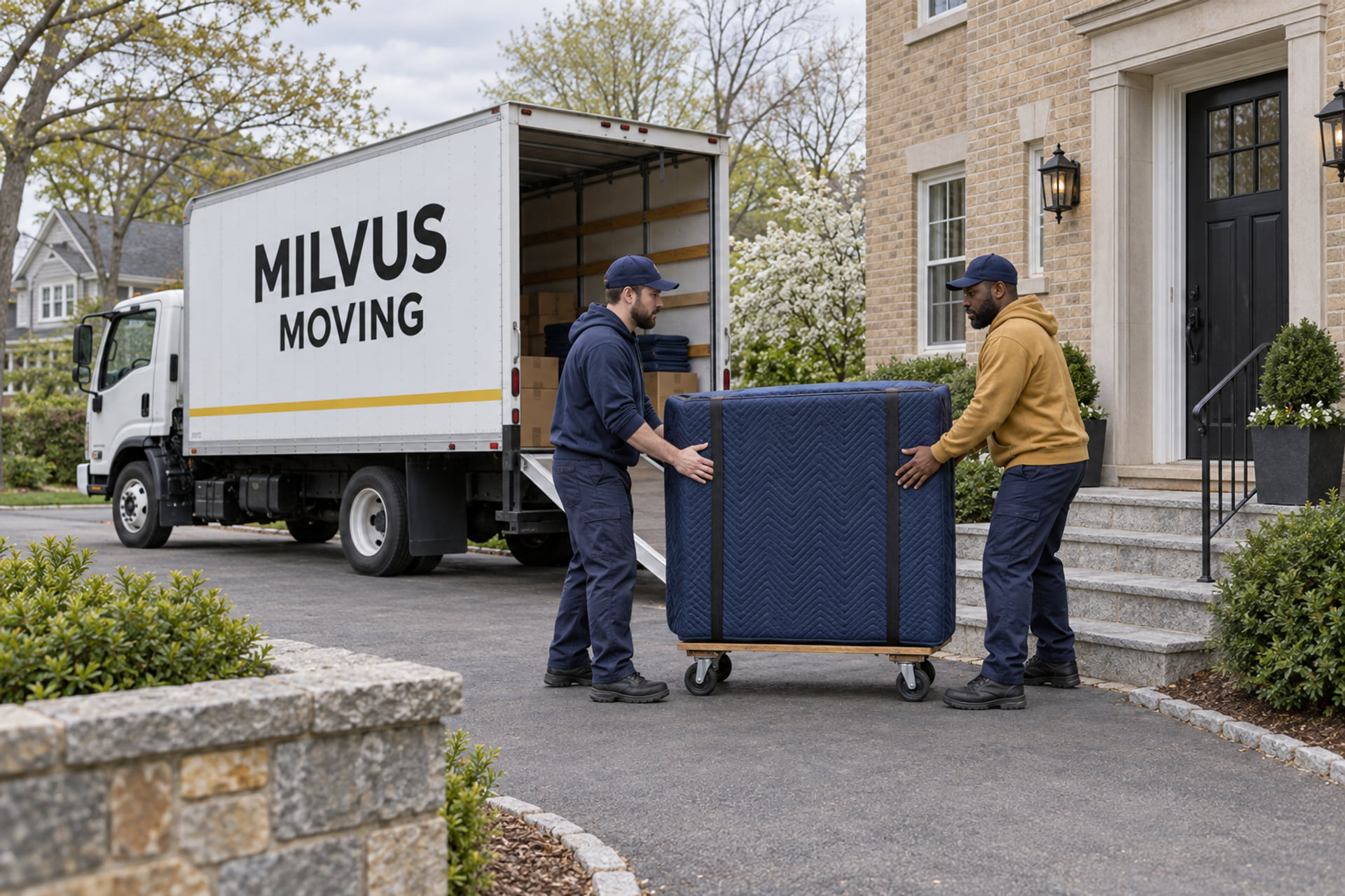 Household belongings prepared for an interstate moving pickup