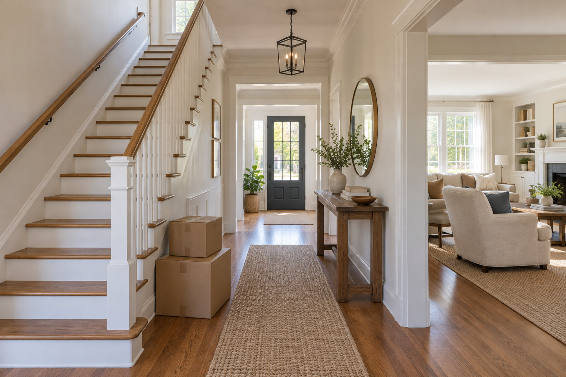 Interior layout and belongings prepared for a household move