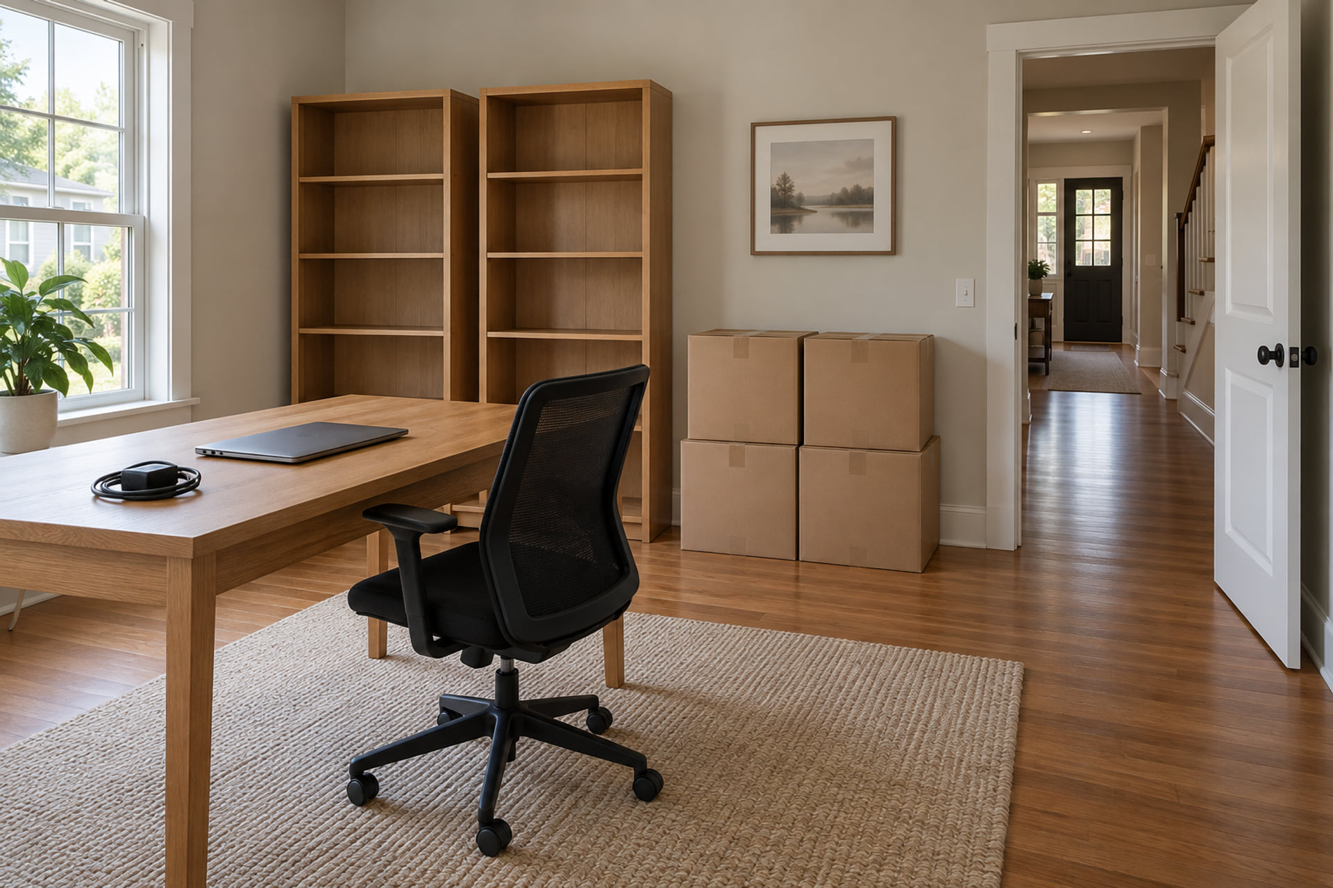 Interior layout and belongings prepared for a household move