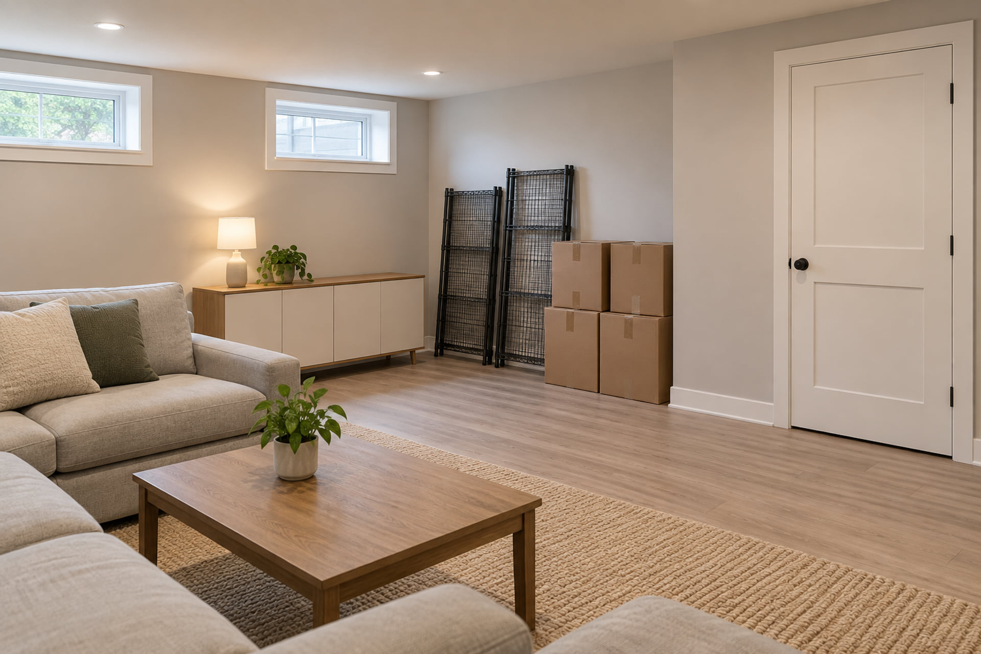 Interior layout and belongings prepared for a household move