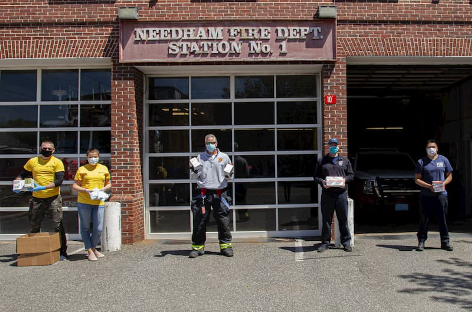 Archived Milvus PPE donation outside Needham Fire Department Station No. 1
