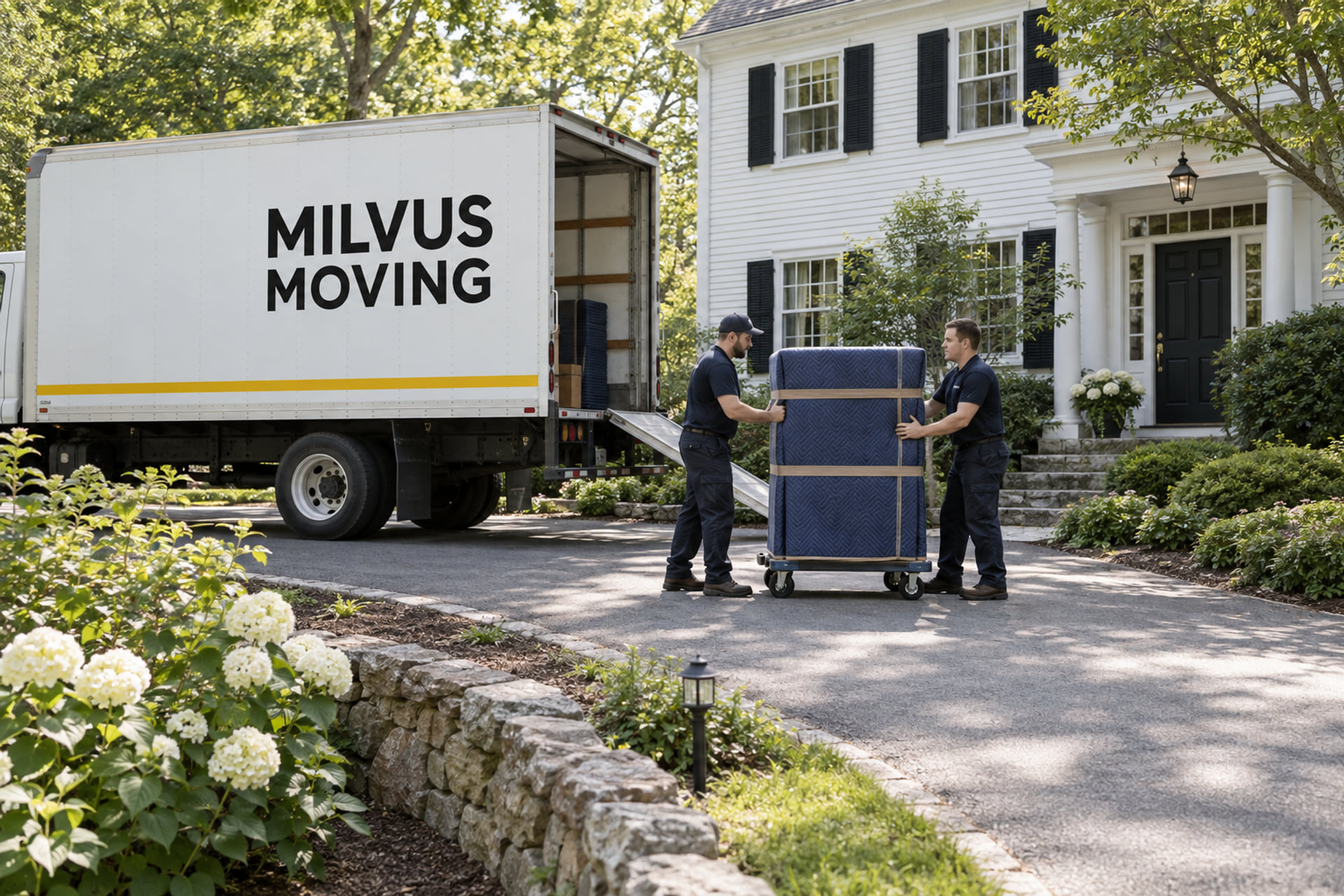 Movers preparing household belongings for collection