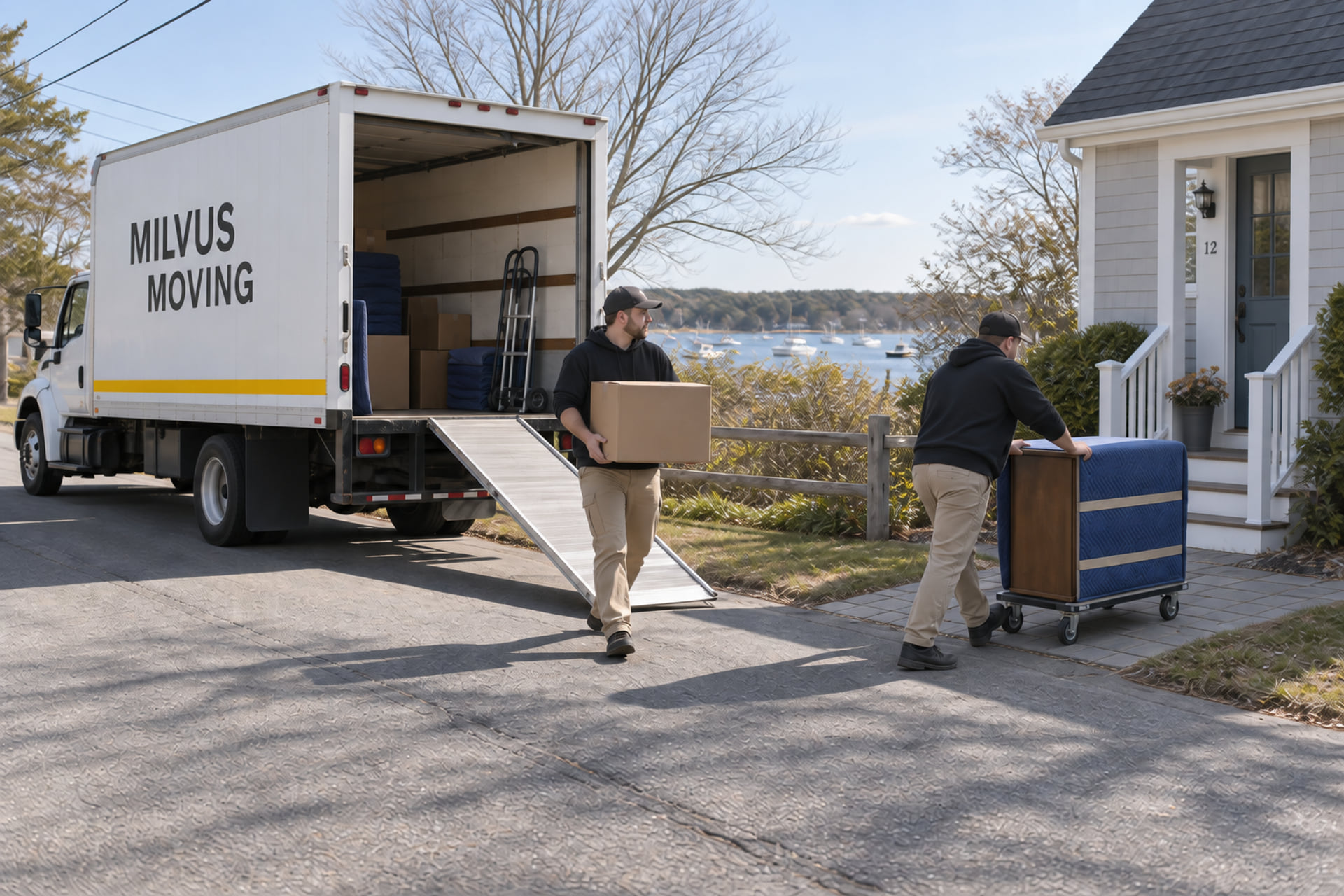 Movers preparing household belongings for collection