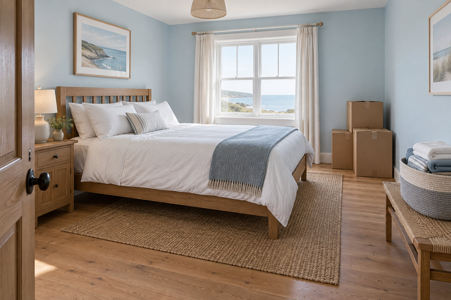 Bedroom prepared to receive furniture and household cartons