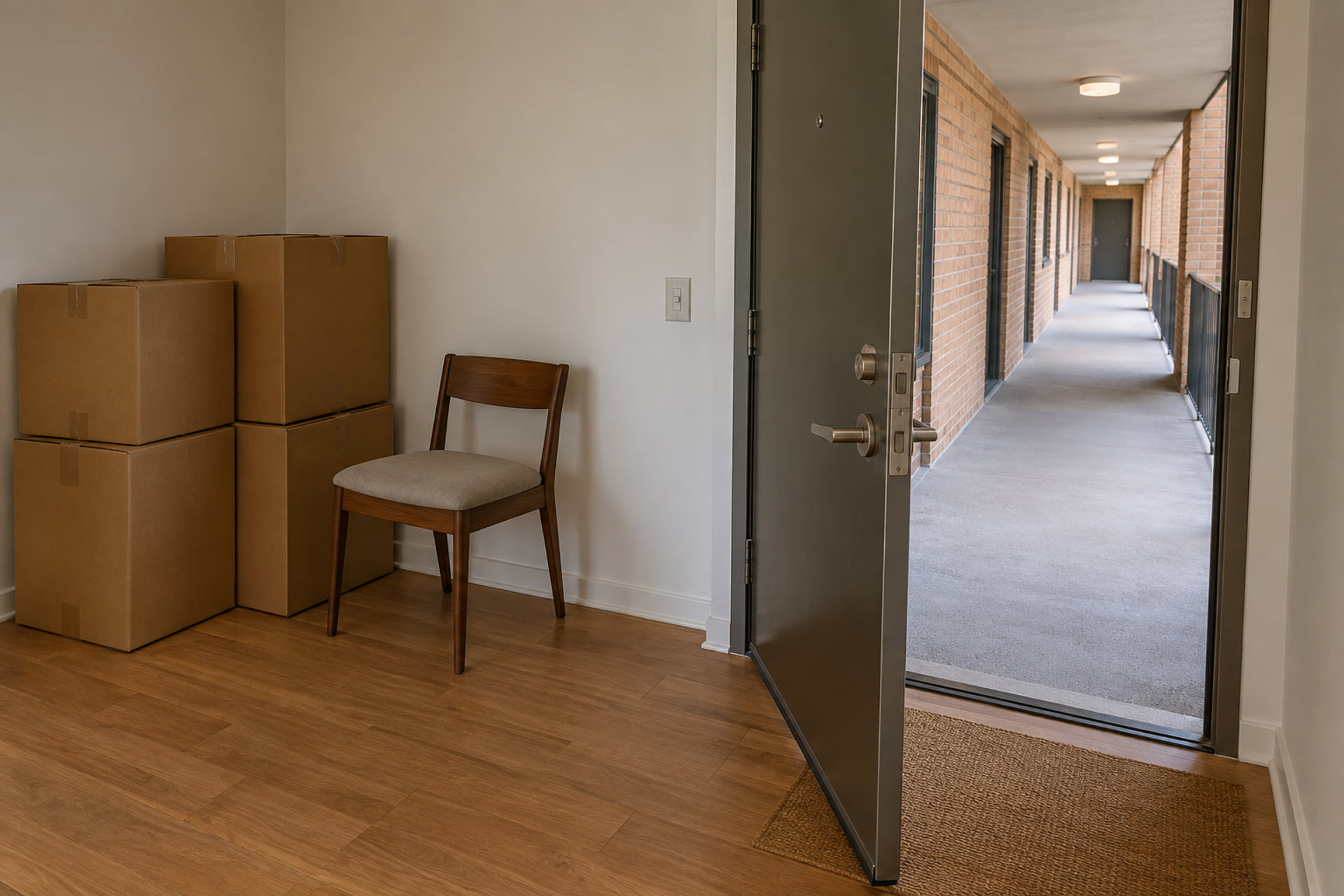Cartons prepared beside an apartment service entrance