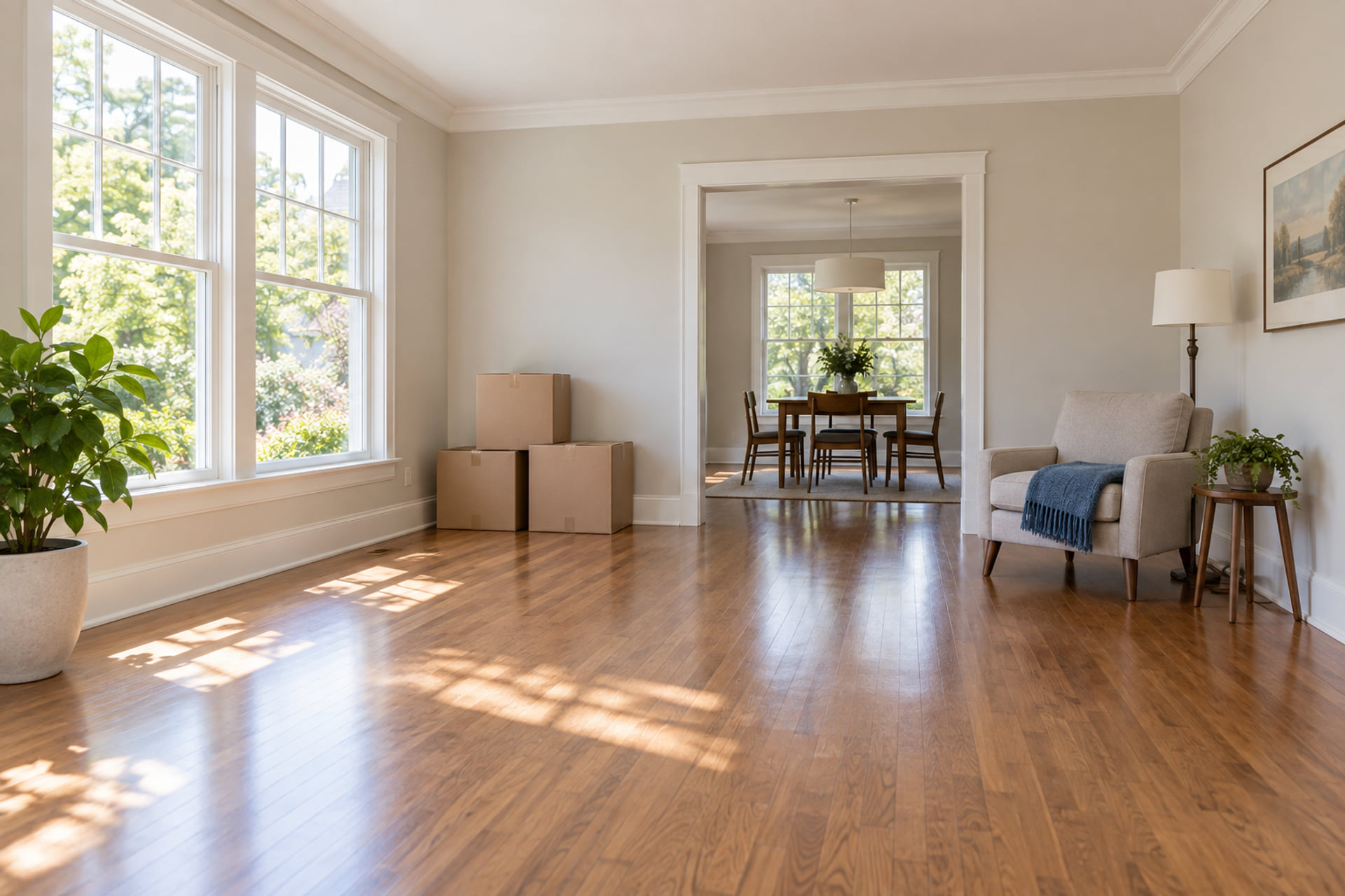 A receiving room with furniture space kept clear
