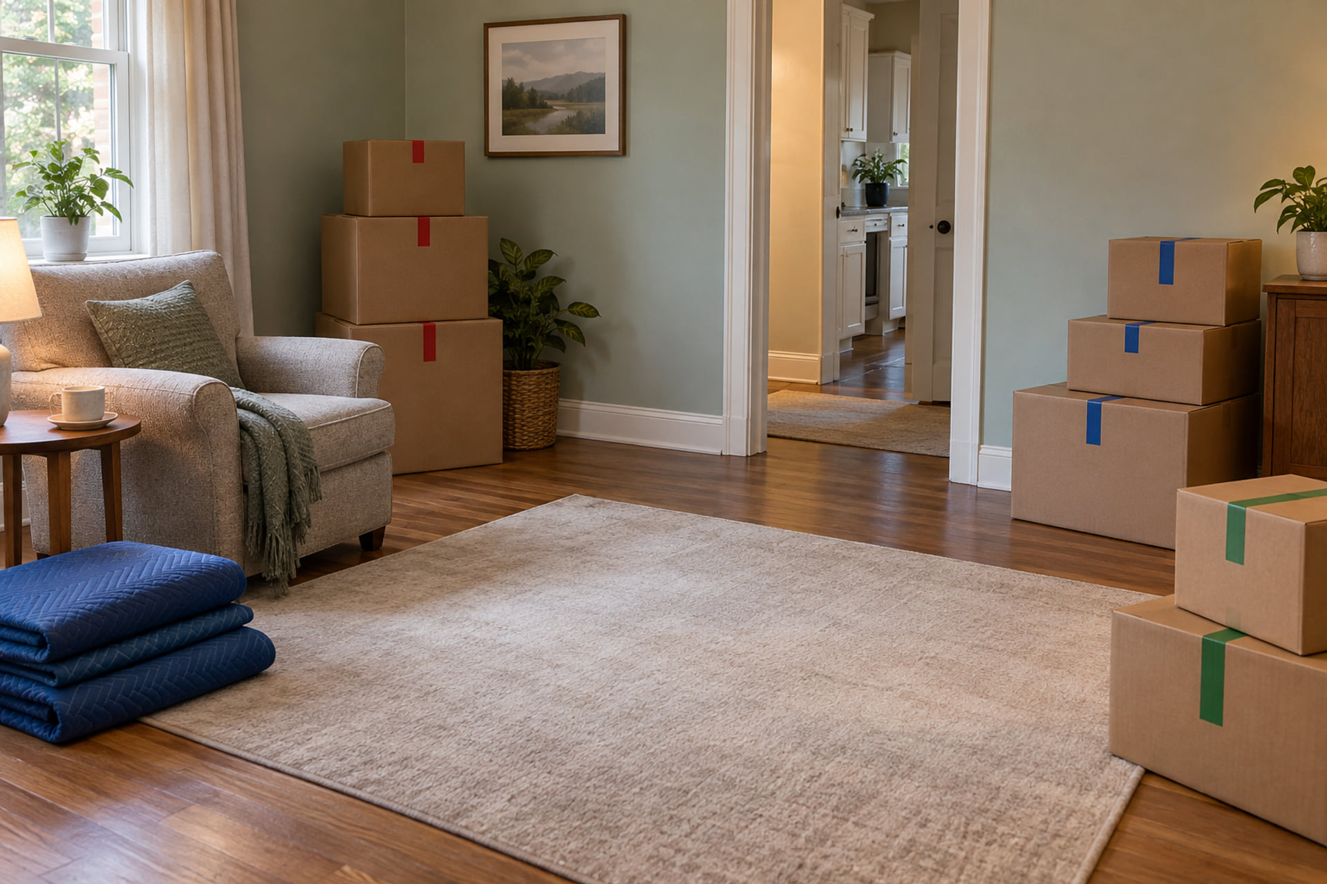 Selected furniture and cartons for a smaller receiving room