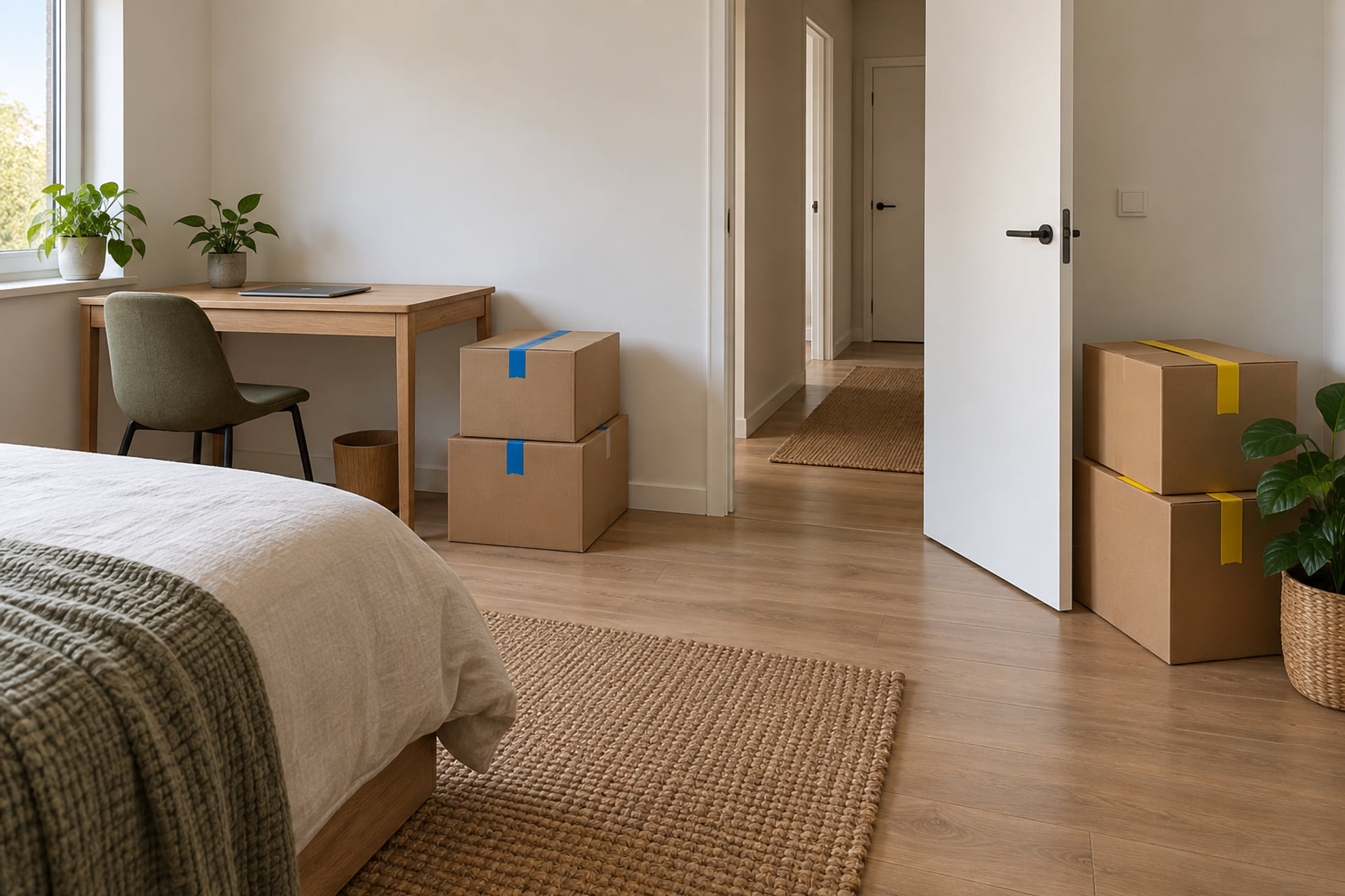 Separate groups of cartons inside a shared apartment
