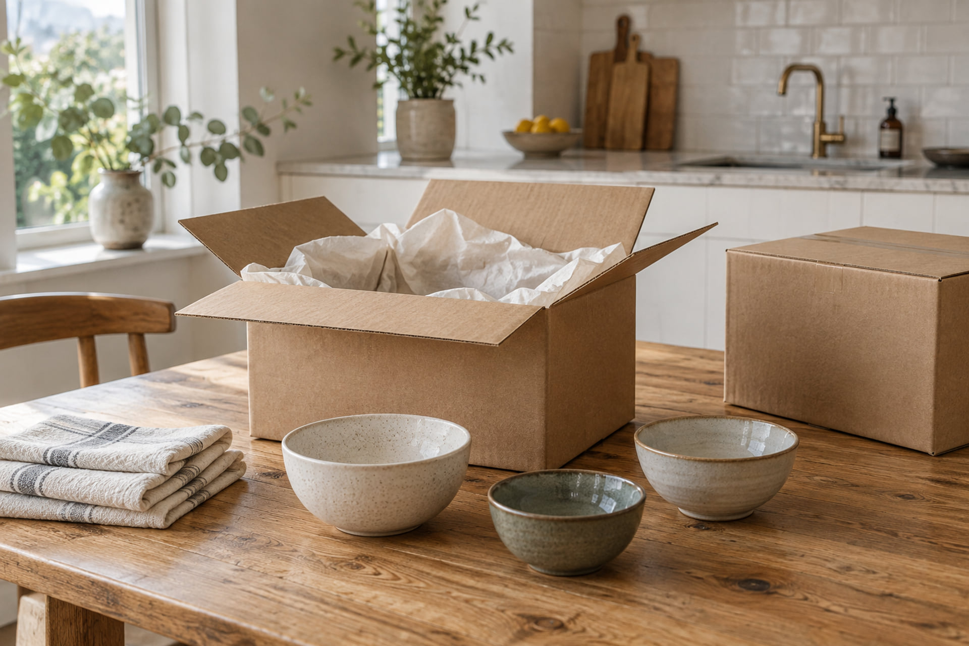Selected kitchen contents prepared for packing