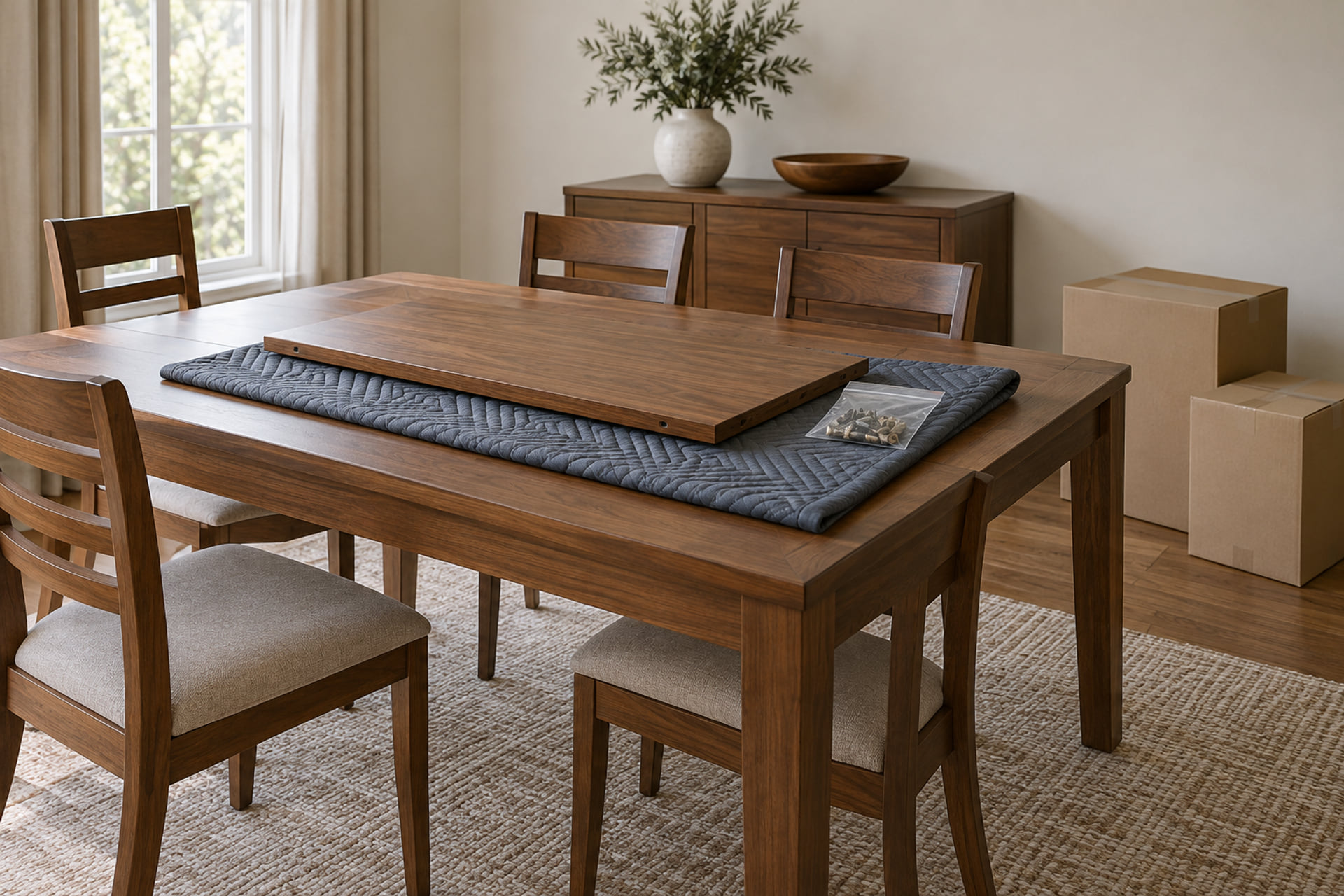 Delicate furniture components arranged for packing