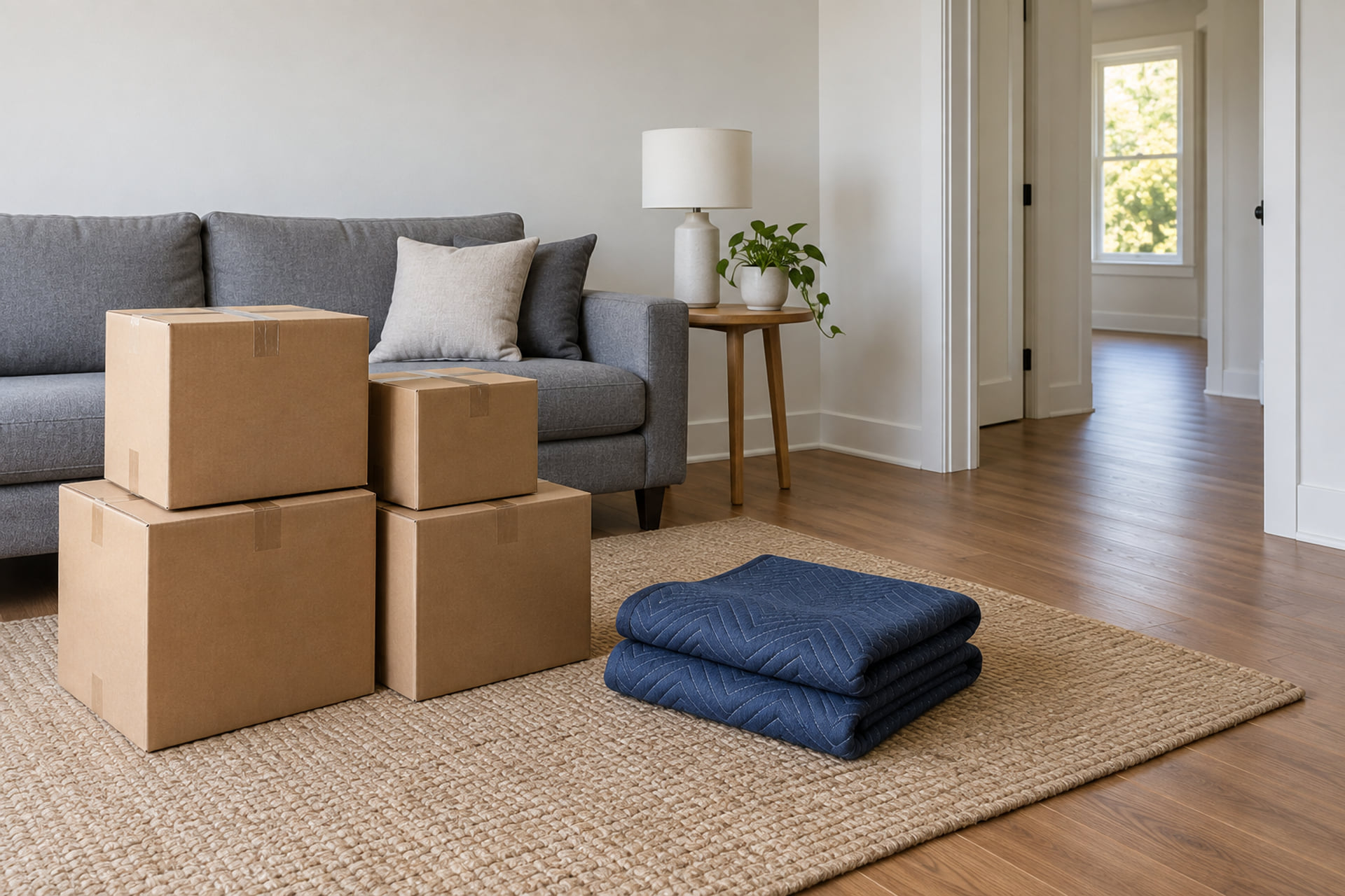 Packed household contents with furniture ready for a move
