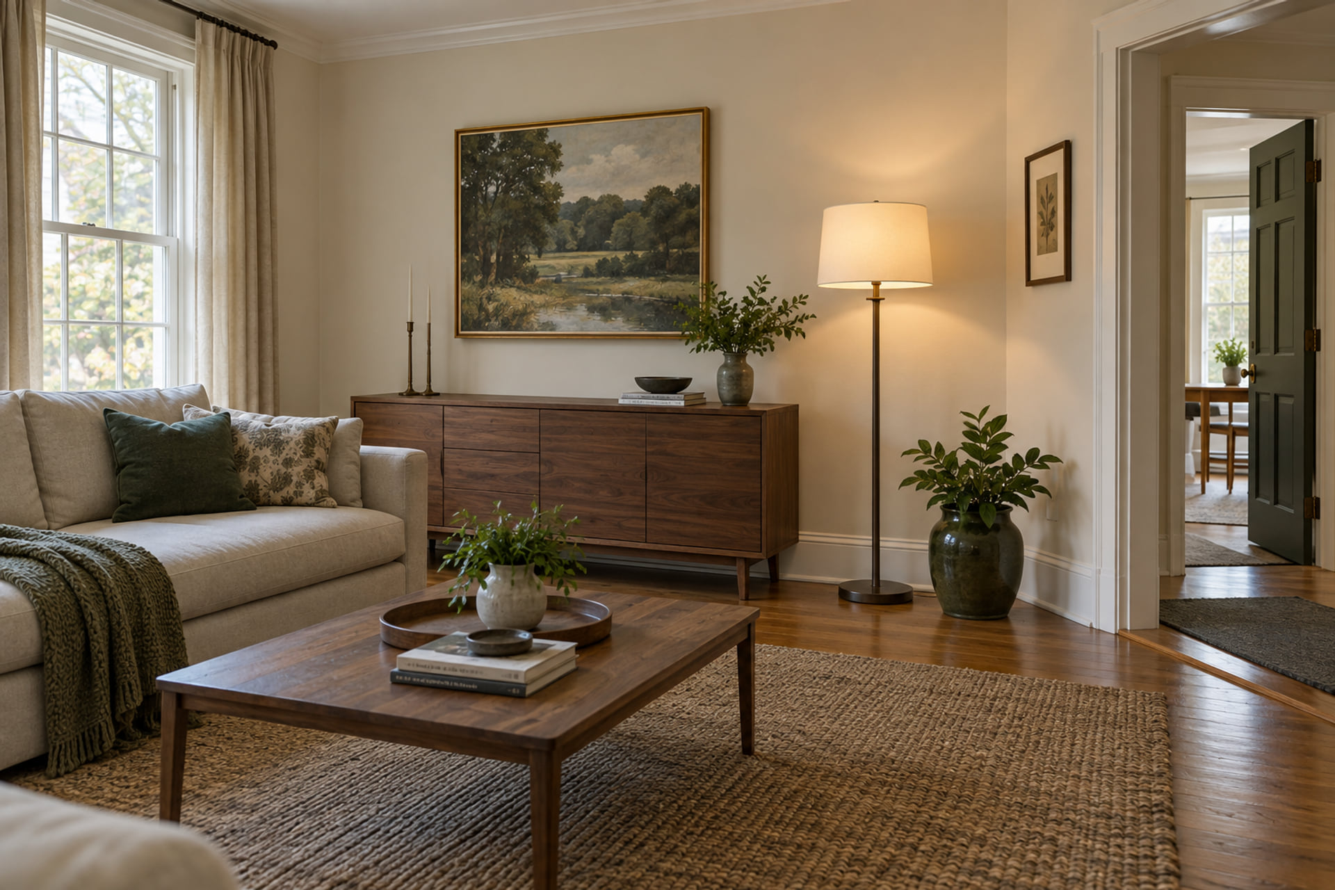 A prepared living room with a clear route for furniture placement